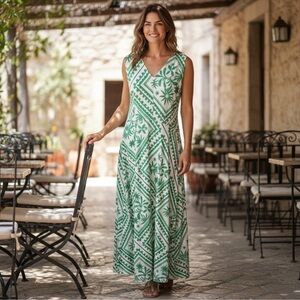 MØN RENN Losas Midi Dress in Emerald Tile